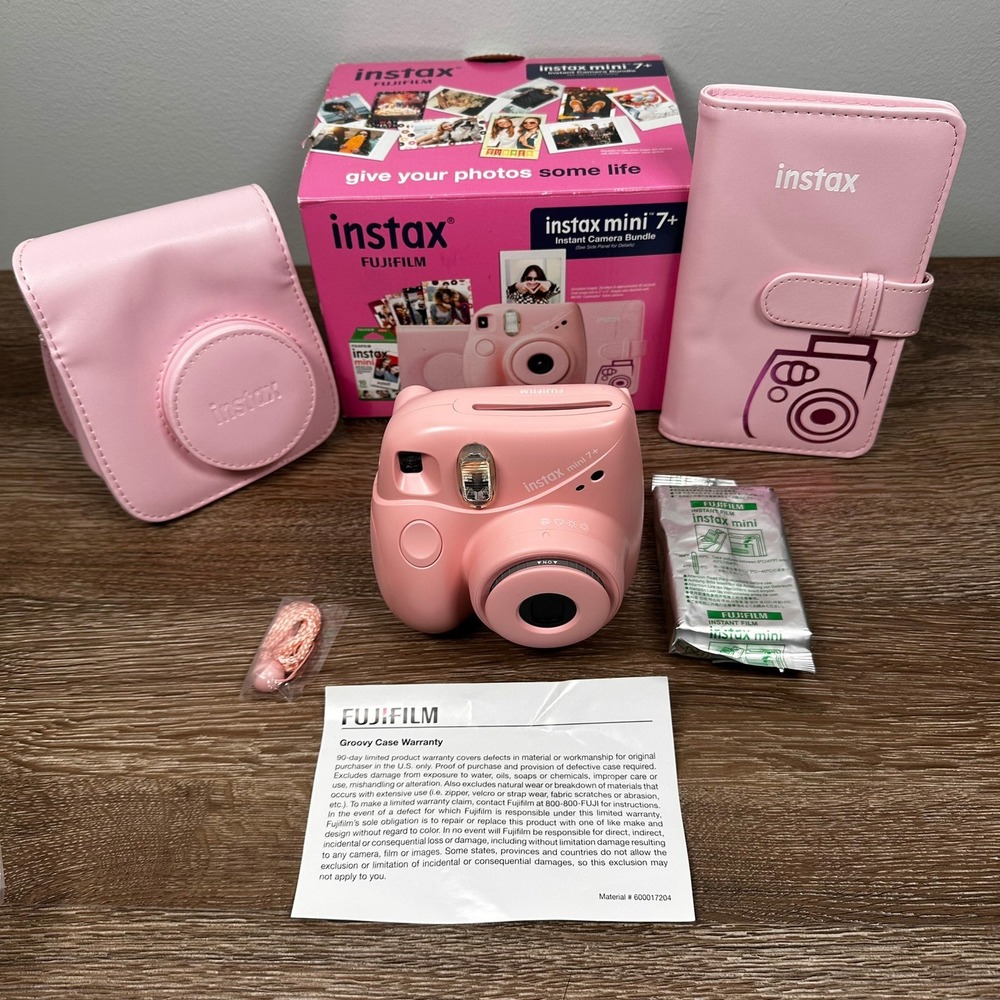 Fujifilm Instax Mini 7+ Instant Film Camera Bundle Pink with Case and Film